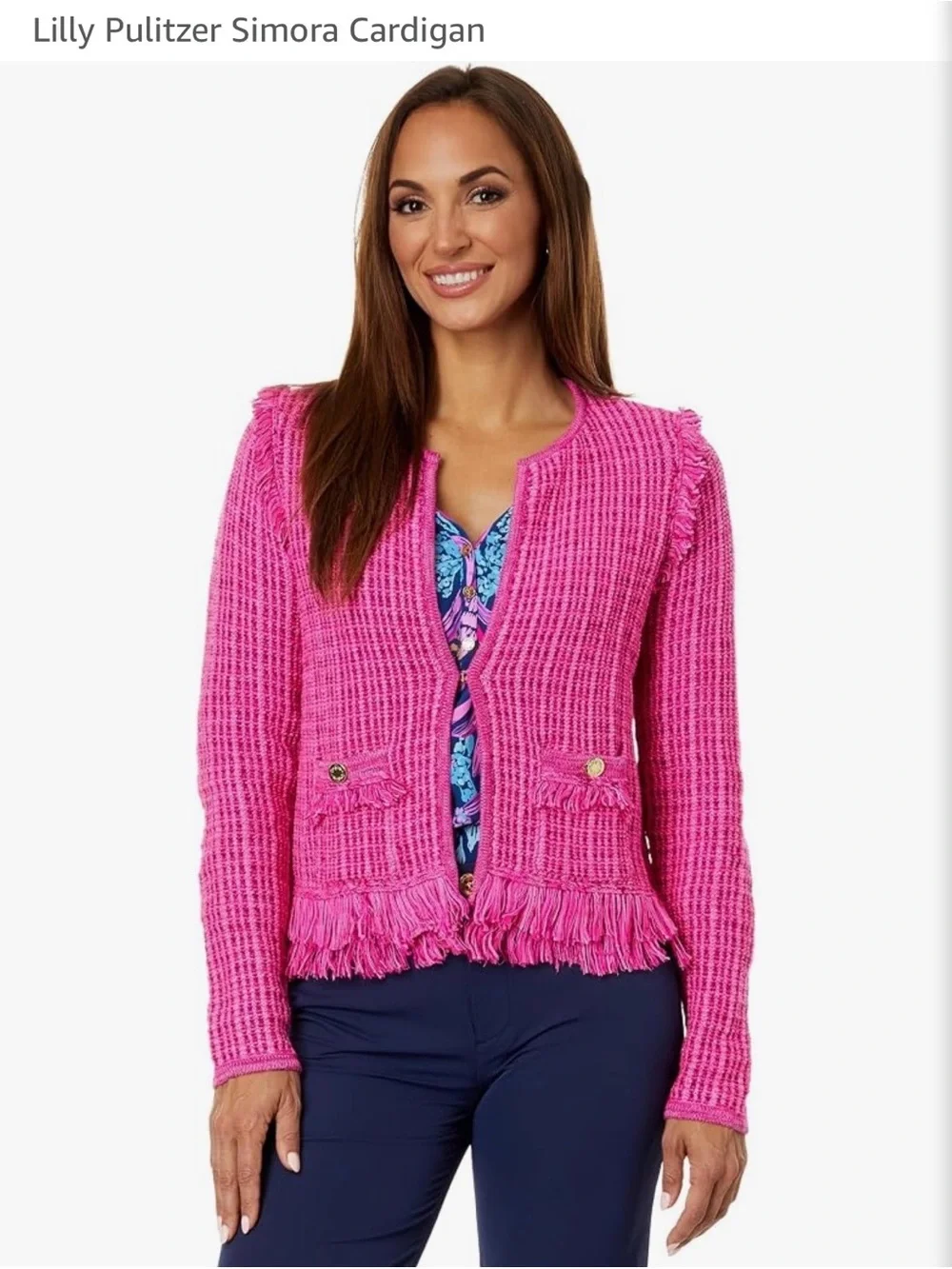Lilly Pulitzer Hot Pink Simora Fringe Cardigan